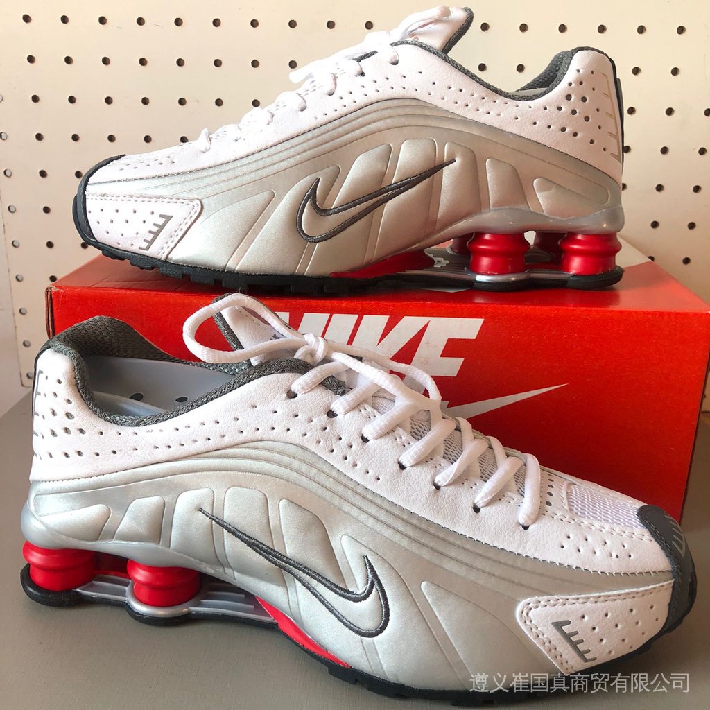 2022 Nuevo Nike Shox R4 Zapatos De Hombre Blanco Y Plata Rojo