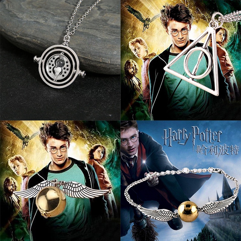 4 PCS Harry Potter Las Reliquias de la Muerte Snitch Pulsera + Luna Collar con Colgante Triángulo + Collar de Reloj de Arena de Tiempo Joyas Regalo | Shopee México