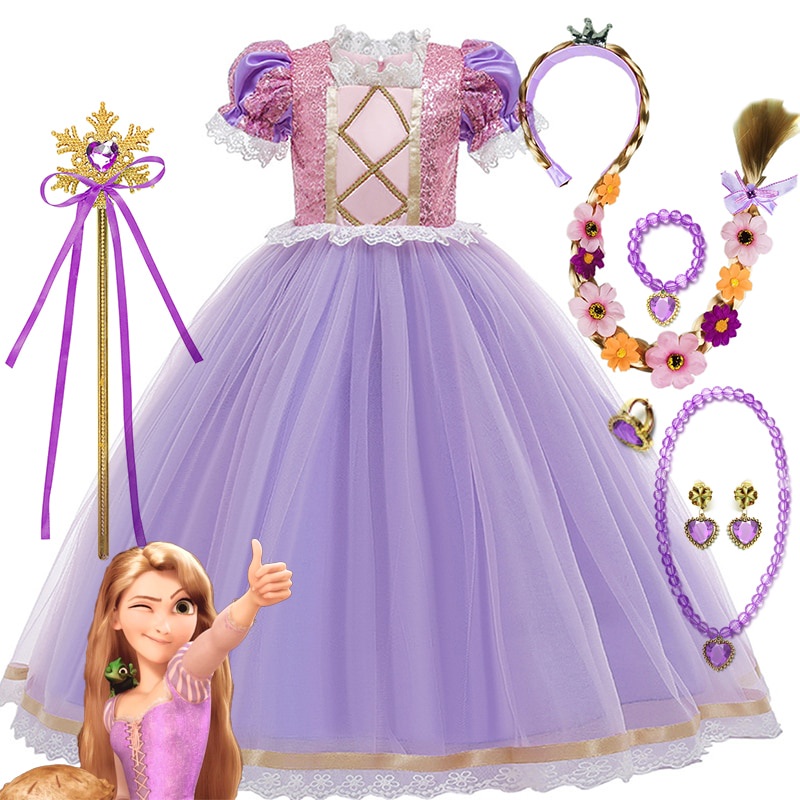 Disney Tangled Rapunzel Princesa Vestidos Niñas Cosplay Isabella Disfraces Niños Vestir Carnaval Vestido De Fiesta Halloween Ropa