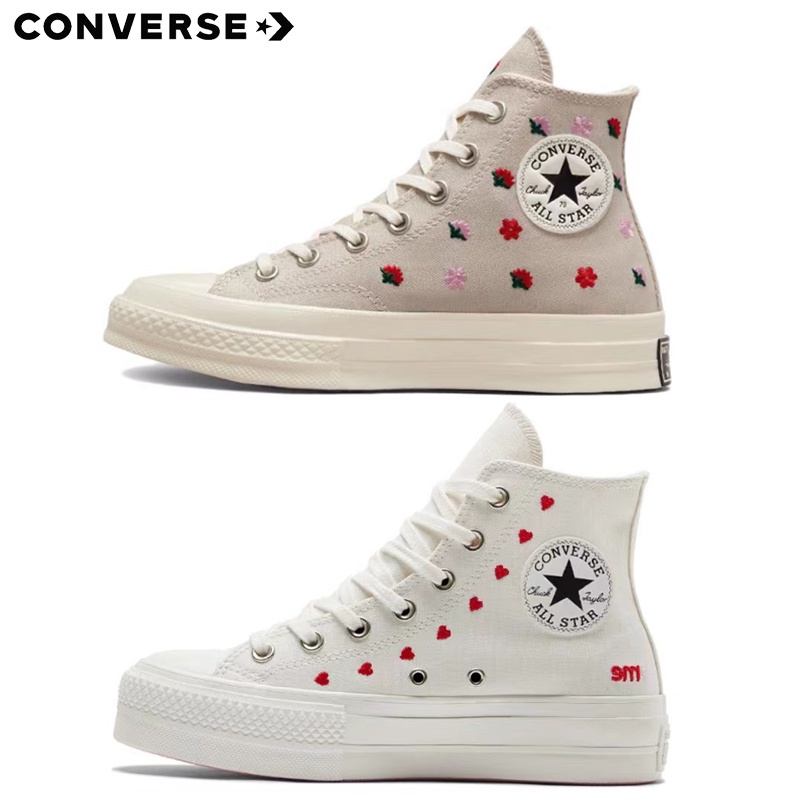 Converse Chuck Taylor All Star Flower Bordado High-Top Zapatos Corazón Pareja A01599c | Shopee