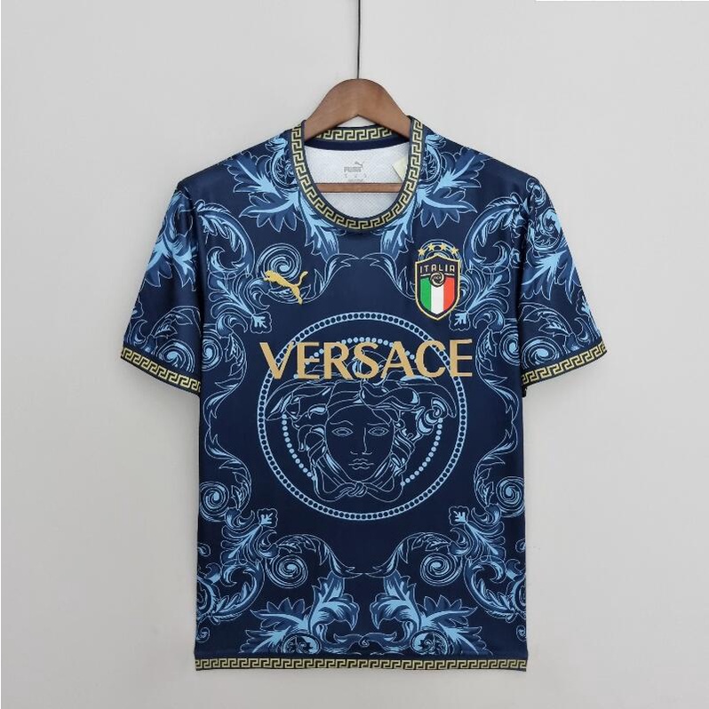 Camiseta De Fútbol Italia 2022/2023 Club Entrenamiento Ropa Hombre Camisa Versace Jersey Hombres Azul Deportes Uniforme