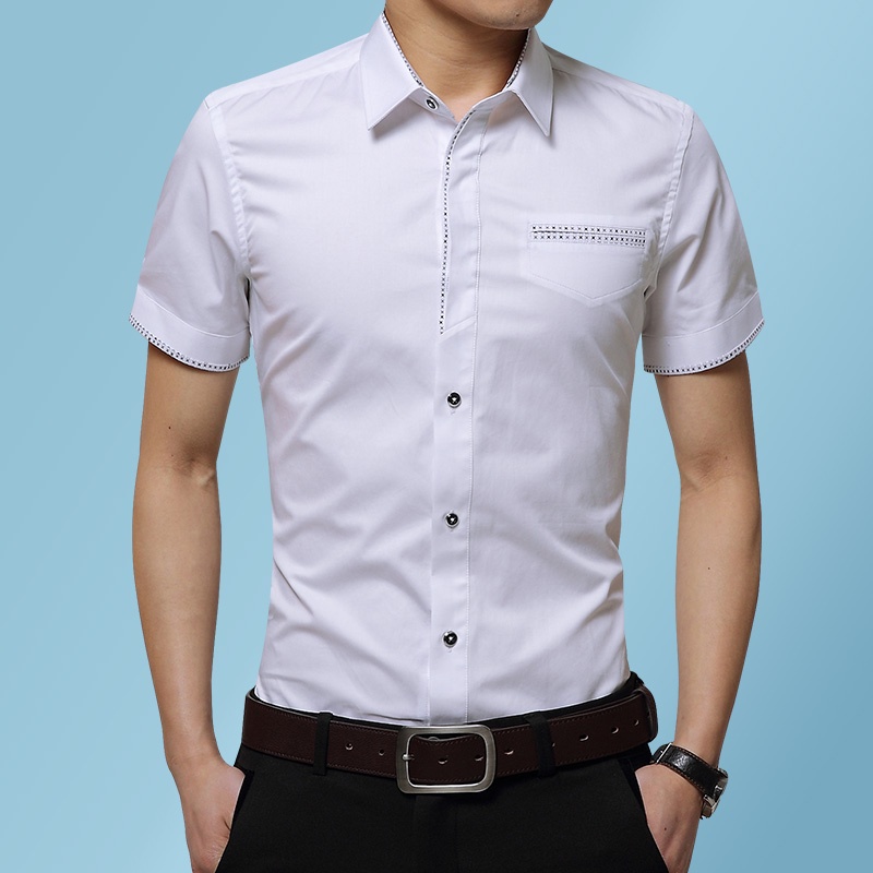 bordillo muñeca Reconocimiento Camisa Formal De Manga Corta Para Hombres De Negocios Casual Negro Blanco  Slim Fit Camisas De Oficina | Shopee México
