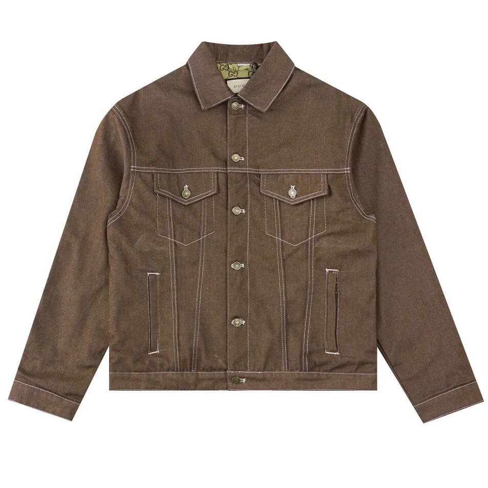 Gucci chaqueta de mezclilla hombres desgaste de calle minimalista botón de Metal multibolsillo costura solapa Color sólido chaqueta de los hombres Gucci ropa de mezclilla Denim VIBE Gucci Denim Shirt VTG Home Workwear chaqueta otoño invierno nuevo estilo