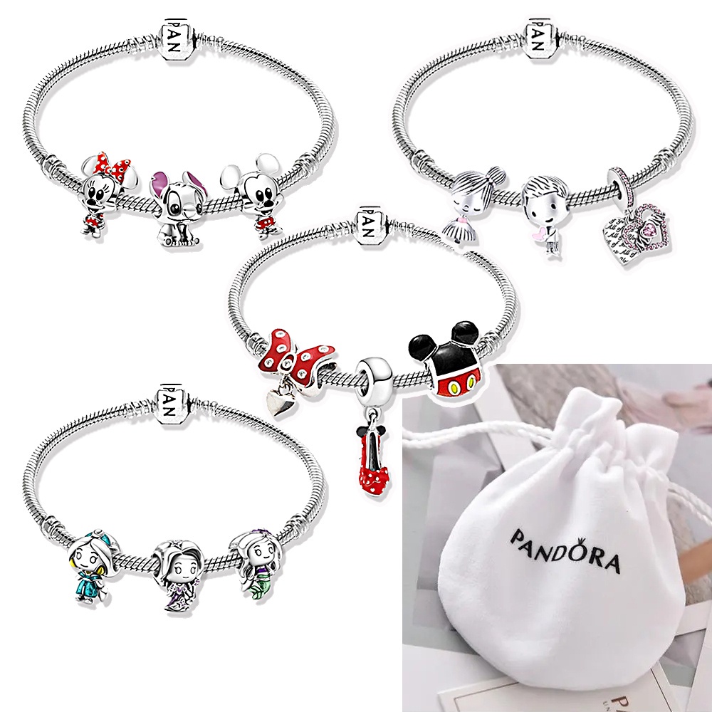 Pulsera Charms Mickey Minnie Plata 925 Pandora Disney 19cm con de terciopelo | Shopee México