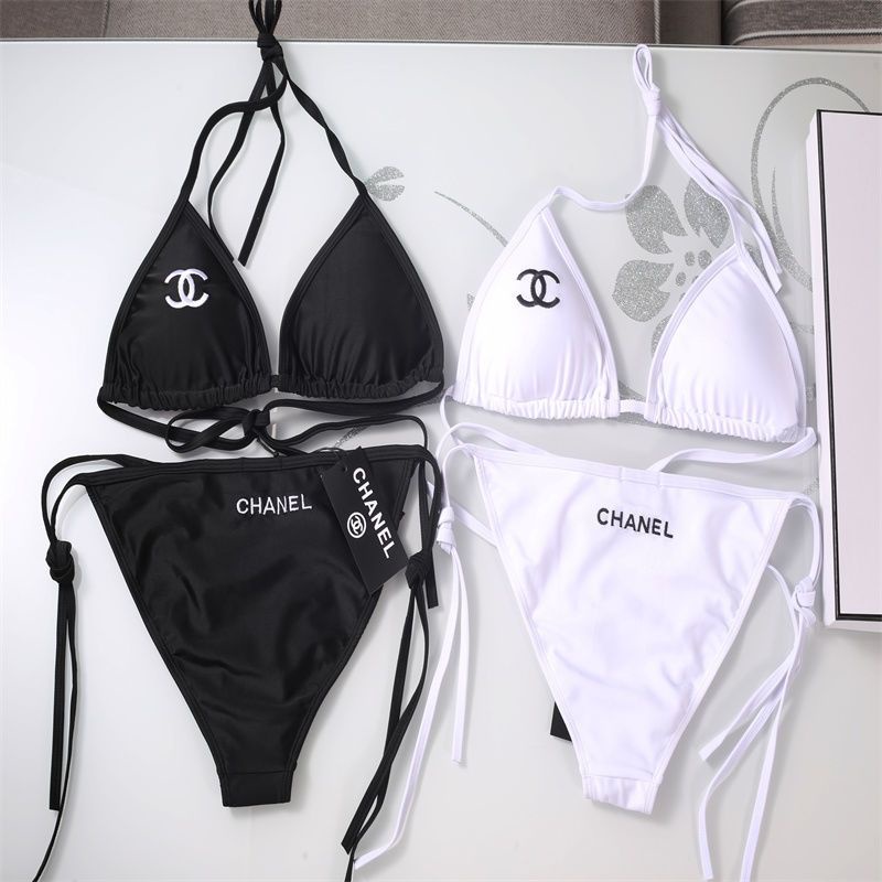 Chanel_ Sujetador Acolchado Push-up Para Mujer Traje De Baño Triángulo Vendaje Bikini Set