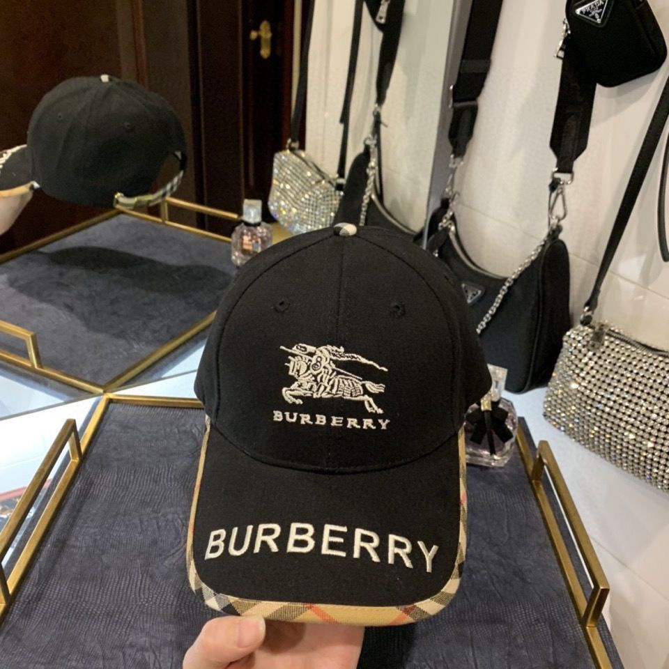 BURBERRY Nuevo Estilo Negro Casual Bordado Sombrero Ajustable Gorra De Béisbol