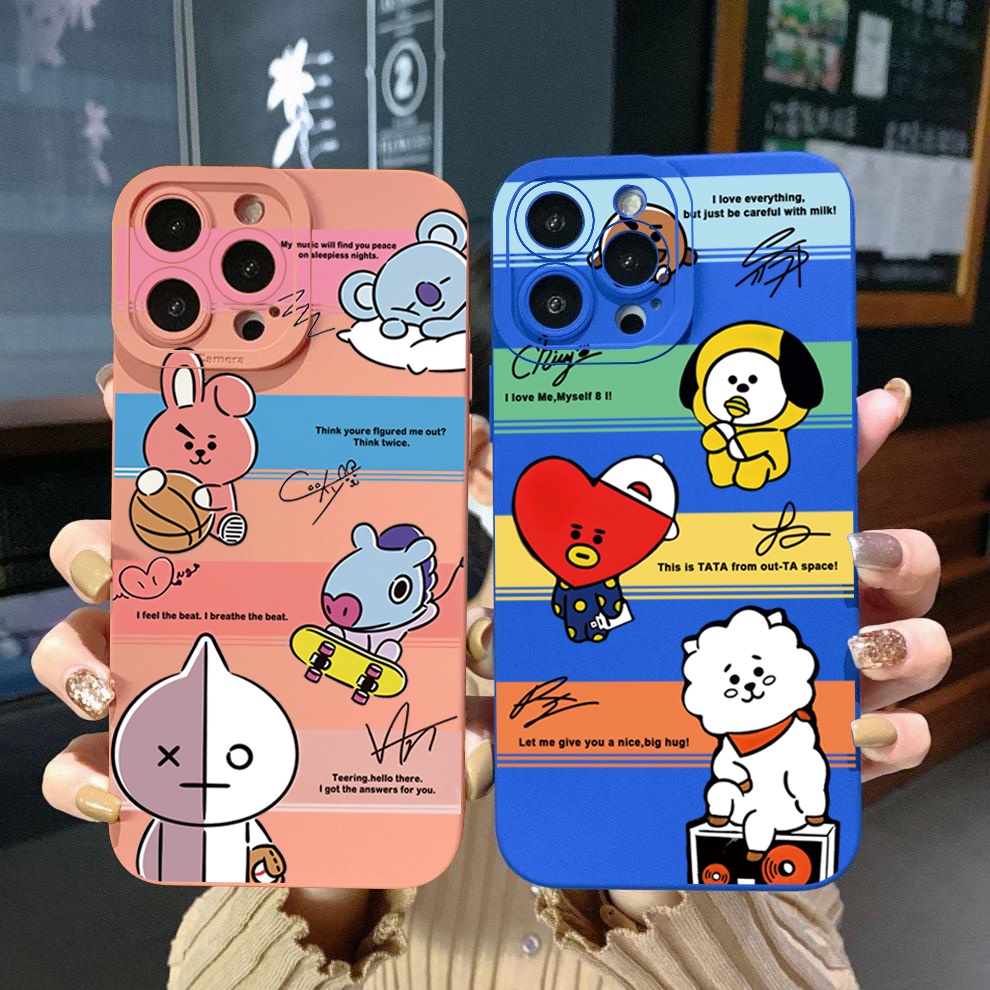 Para Samsung Galaxy S23 Ultra S23 + A04E A04 4G A14 A34 A54 5G A11 A50 M12 Moda BTS BT21 Cubierta De Borde Cuadrado Funda Protectora Completa Len