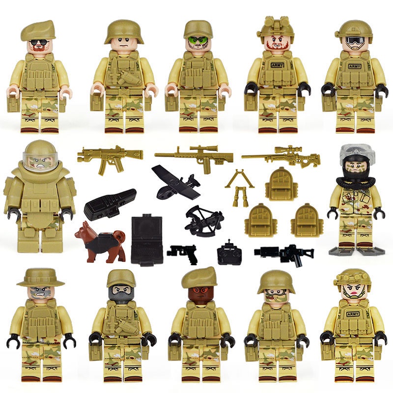 12 sets Mini Military Building Blocks Army Soldier Toys Guns Weapons Fits Lego