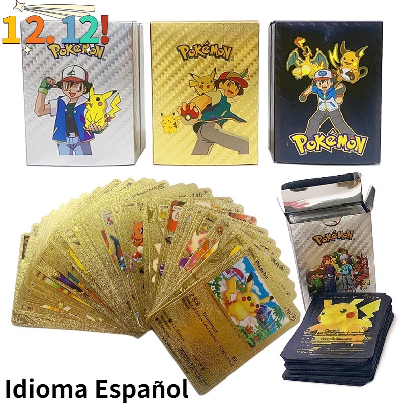 55 piezas versión española Original negro oro plata Pokémon Charizard tarjetas Pikachu colección batalla entrenador tarjeta juguetes para niños regalo U4W3