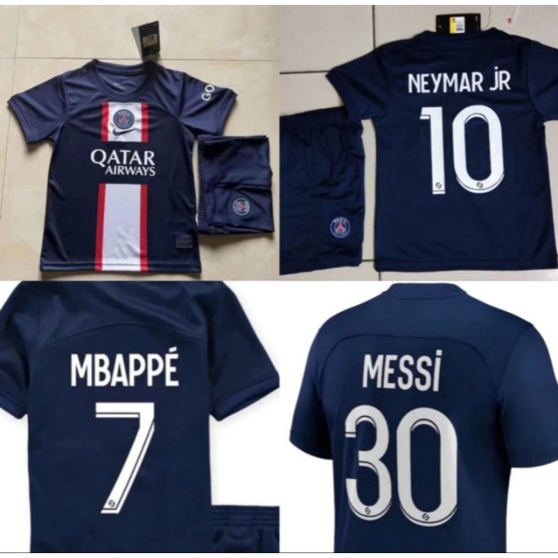 Cosplayshow PSG No.7 Mbappé Men's Jersey 3 Pieces T-Shirt Shorts Sock Knee Pads Long Sleeves Sets for Adults and Kids 2023