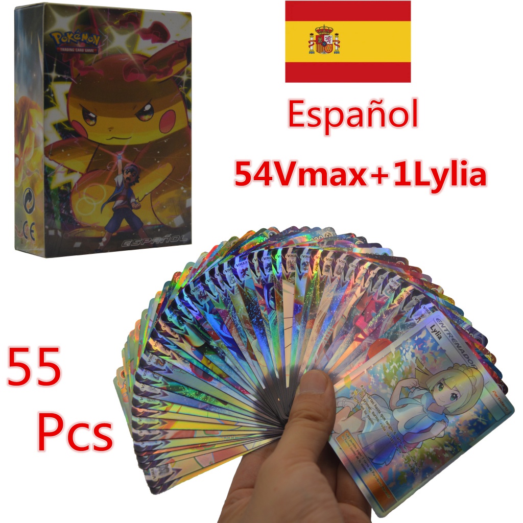 54 piezas VMAX y 1 piezas Lylia batalla Cartas Pokémon comercio juguete 55 piezas Pokemon Español tarjetas brillante TAKARA TOMY juego