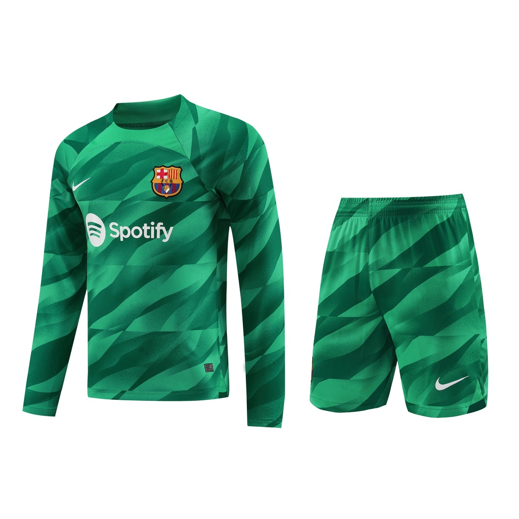 23-24 nuevo Barcelona portero verde manga larga traje pantalones cortos traje de entrenamiento 2023 2024 ropa de calentamiento antes del juego