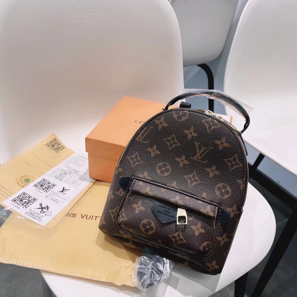 [Listo Para Enviar] Original De Alta Calidad Louis Vuitton LV Negro A  Cuadros De Cuero Impreso Casual Bolso De Los Hombres Mochila