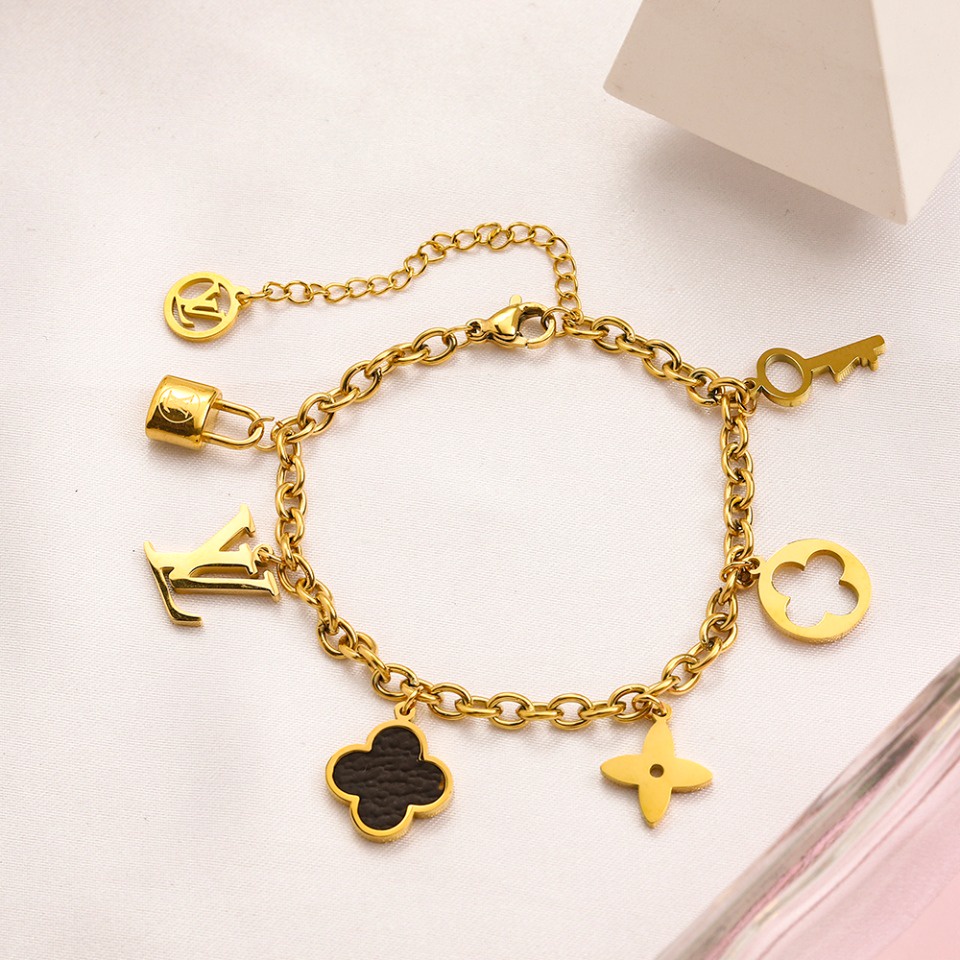 Casual Louis Vuitton Pulsera Delicada Brazalete Hueco LV Monogram Letra  Logo Pulseras De Acero De Titanio