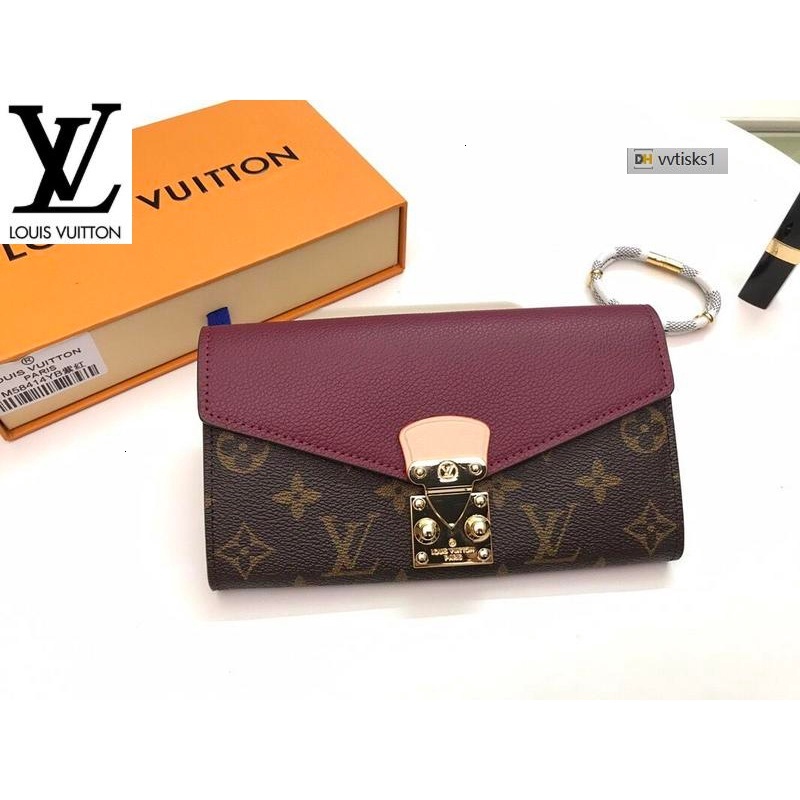 Louis Vuitton LV Bag LYRD Rojo-Marrón M63889 Elegante Cartera simple De Las  Mujeres De Cuero REAL Carteras De Cadena Larga Monederos Compactos  Embragues Tarjeta De Llaves De Noche