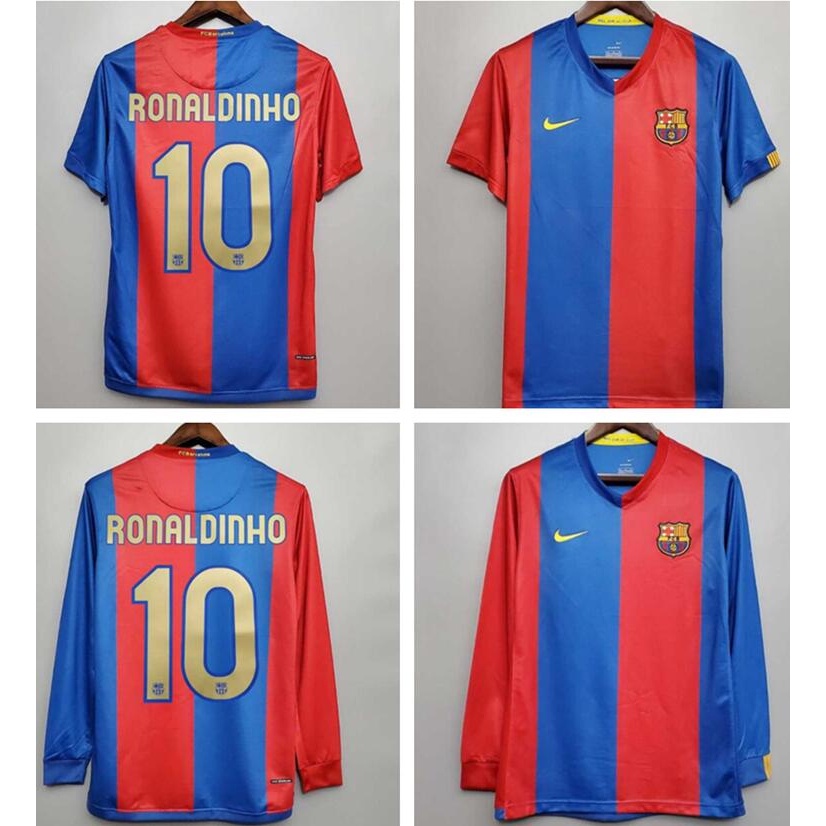 06-07 Barcelona Home Retro Camiseta De Fútbol RONALDINHO MESSI Manga Larga
