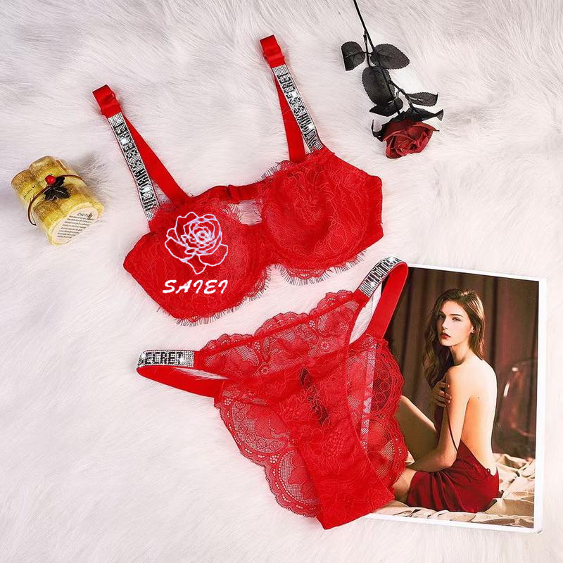 Victoria's Secret Rhinestone De Lencería Rosa Cómodo Push-up Sujetador Bragas 2 Piezas Sexy Panty Set Shopee